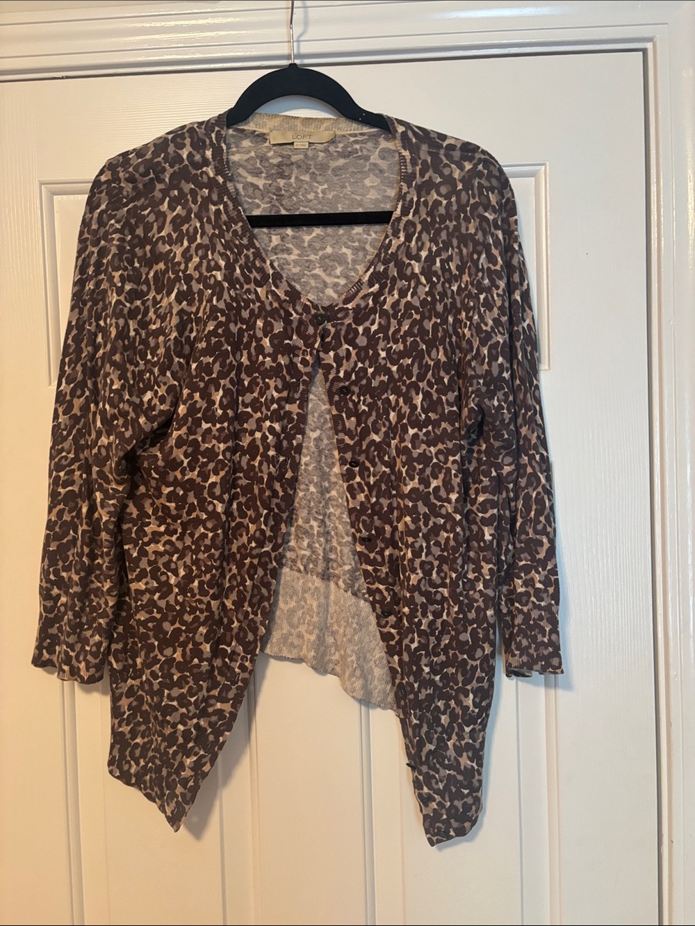 LOFT Brown and Beige Leopard Print button front Cardigan